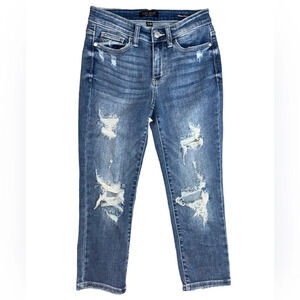 Judy Blue Skinny Fit Capri Jeans Women Size 1/25 Blue Distressed Casual Denim